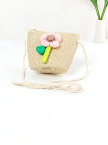 1pc Children Cute Straw Beach Bag, Princess Shoulder Sling Cross-Body Bag, Suitable For Daily Outings