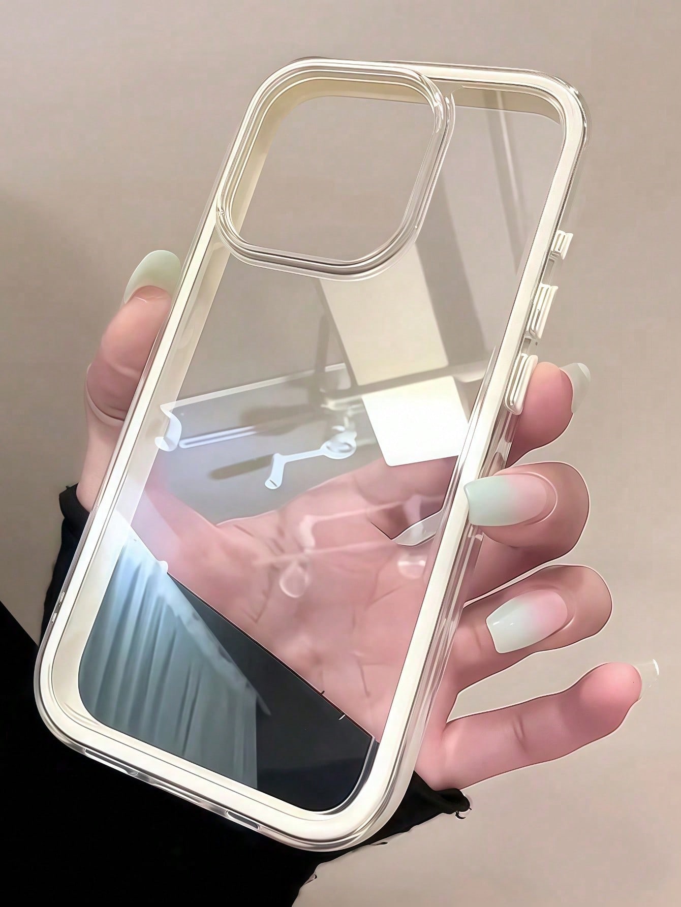 Étui pour smartphone Apple Smart Fashion haut de gamme, texturé, utilisant un matériau rigide épais trois-en-un, cadre de couleur unie, blanc._voghion.com