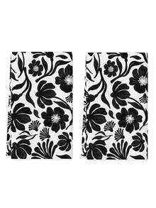 2Pcs Floral Pattern Kitchen Towels Dish Towels Kitchen Dry Kitchen Decorative Utensils Kitchen Dishwashing Suitable For Kitchen Bathroom Restaurant - Black - View 4