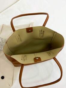 Eine minimalistische und vielseitige Schultertasche mit großem Fassungsvermögen, praktisch für den täglichen Arbeitsweg, Einkaufen, den Unterrichtsbesuch und geeignet für einen akademischen Stil. Sie ist perfekt für alle Jahreszeiten und ideal für Frauen, die ein einfaches und praktisches Design bevorzugen. - Braun - Übersicht 9