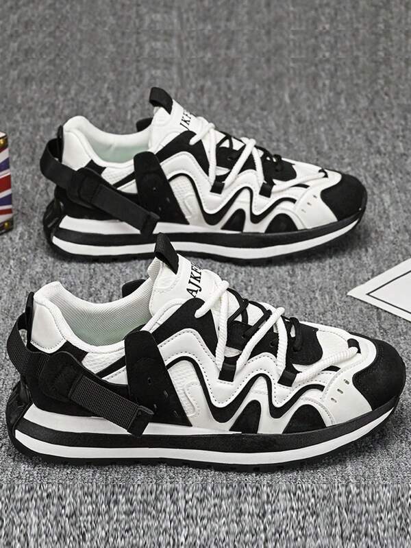Men's Daddy Shoes Multi-Color Striped Leather Stitching Niche Design Advanced Casual Sports Shoes Men's Holiday Travel Comfortable And Light Thick-Soled Wear-Resistant Non-Slip Small Essential Height Shoes Men's Outdoor Casual Shoes Men's Wearing Low-Cut Lace-Ups
