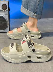 Men's And Women's Slippers With Thick Soles For Height Increase, Anti-Slip, Wear-Resistant, Soft Sole And Soft Surface, And Comfortable, Suitable For Couples, Outdoor Dating, Gatherings, Color-Blocking, Letter Printing, Casual Fashion, Versatile , Men's And Women's Single-Bandippers, Comfortable Beach Shoes For Outdoor Activities, Suitable For Both Men And Women, Perfect For Summer Leisure, Work And Travel.