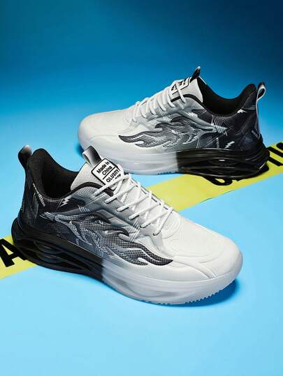 Men's Street Style Running Shoes, Shock Absorbing & Breathable, Comfortable, Non-Slip Lace-Up Durable Sports Shoes, Suitable For Outdoor Activities