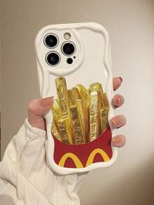 Fries Popular Theme, Exquisite Cartoon, Handsome Personality Style, Printed 2D Pattern, Smooth Wavy Concave And Convex Feel, All - Inclusive Protective Mobile Phone Case, Suitable For Giving To Family, Colleagues, Friends, Teachers, Valentine's Day Gifts And Birthday Gifts, Compatible With Apple 16/15/14/13/12/11/PLUS/PRO/PROMAX/X/XS. - 白色 - 查看 4