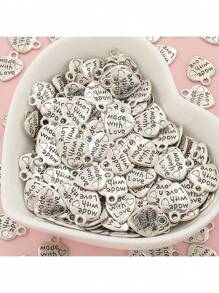 10pcs/20pcs/30pcs/60pcs/80pcs/100pcs Silver Heart & Letter "Made With Love" Pendant Charms For DIY Jewelry Crafting
