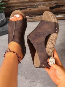 2025 Spring/Summer New Rivet Platform Peep Toe High Heel Sandals For Women, Waterproof Hollow Out Design