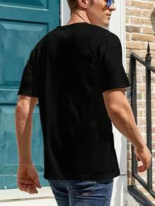 Piece OfSybau Unisex T-Shirt - Giftpicture Print "Sybau" Font, Street Style, Black And White Casual Shirt, Z Generation Humorous Gift, Fashion T-Shirt, Modern Street Style Classic Versatile - 黑色 - 查看 2