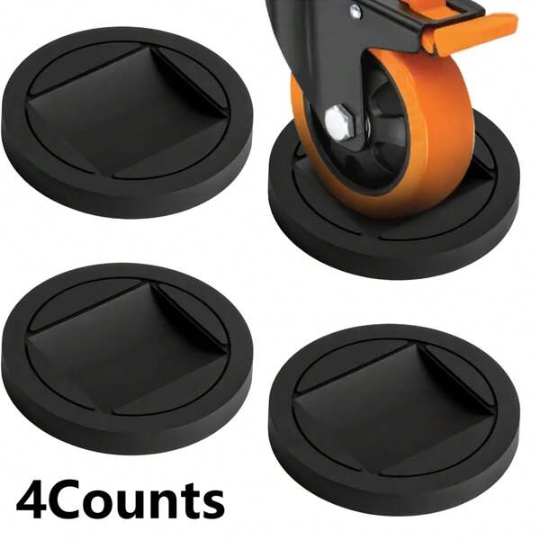 4-Piece Furniture Guard Heavy Duty Furniture Wheel Stop, Non-Slip Rubber Cast Wheel Cups, Plastic Brushed Metal Finish, Fits Most Furniture Cast Wheels For Hardwood, Tile, Carpet - Bed Frames, Sofas, Chair Legs