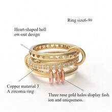 مجموعة خواتم قابلة للتراكم للنساء بأساليب مختلفة ، مطلية بالنحاس ، زركونيا اصطناعية ، خواتم كبيرة مطلية بالذهب عديمة التلون ، مجوهرات زخرفية مثالية للنساء - متعدد الألوان - مشاهدة 4