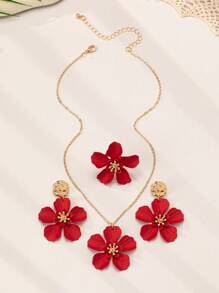 4pcs Set Elegant Chic Embossed Floral Alloy Jewelry Set Including Necklace, Ring, Earrings, Fashion, Versatile, Suitable For Parties, Traveling, Daily Wear, Holidays, Gift