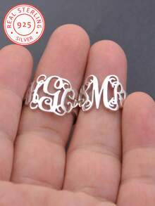 One 925 Silver Custom Alphabet Open End Ring For Men And Women, Personalized Name, Custom Initial Jewelry, Everyday Wear