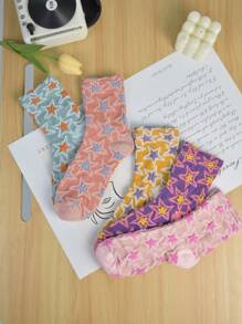 5 paires de chaussettes à motif étoile, mode, douces et confortables, convenant pour le port à l'intérieur et à l'extérieur, printemps/automne