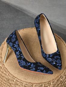 MonaNise Women's Fashion Pointed Toe Shoes, Comfortable Casual Flat Pumps For Walking, Travel, Outdoor, Vintage Style, Elegant Purple Slip-On Shoes - Blue - View 3