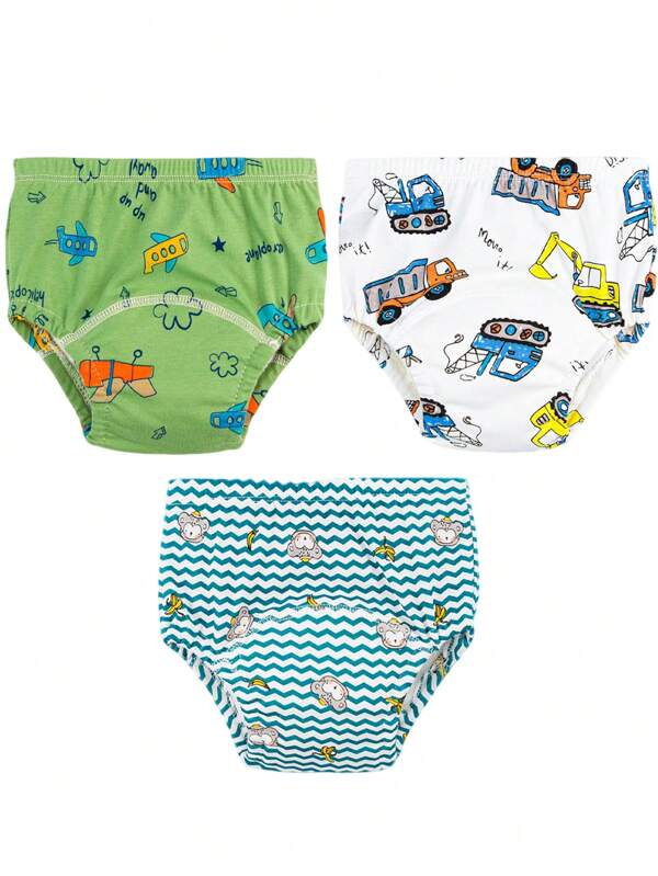 3pcs Unisex Reusable Potty Training Pants, Waterproof Kids Underwear, Breathable Cartoon Diaper Covers, Multilayer Absorbent, Funny Patterns Suitable For Boys And Girls, Great For Toilet Training And Incontinence, Fits 12 Months To 3 Years