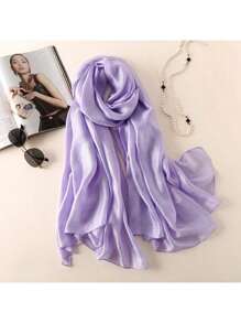 1pc Women's Soft Solid Color Pearl Luster Headscarf, Fashionable High-End Exquisite Matching For All Seasons, Outdoor Decoration, Daily Travel Plain Sun Protection Scarf, Ladies' Elegant Quality Shawl, Long Scarf