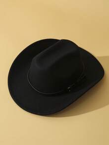 1 件男女通用腰带装饰波西米亚风牛仔帽沙滩帽巴拿马帽太阳帽爵士帽牛仔帽软毡帽软呢帽户外 - 黑色 - 查看 2