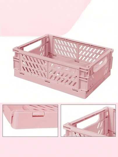 1pc Mini/Large Foldable Plastic Storage Basket, Desktop Collapsible Storage Box, Student Stationery Organizer Shelf, Small Item & Cosmetic Storage Basket, Stackable