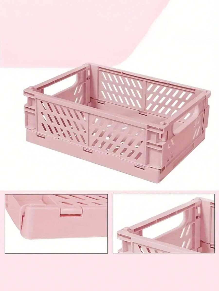 1pc Mini/Large Foldable Plastic Storage Basket, Desktop Collapsible Storage Box, Student Stationery Organizer Shelf, Small Item & Cosmetic Storage Basket, Stackable