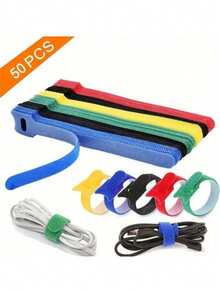 50 条可重复使用尼龙钩环带 - 耐用、柔软的自粘胶带收纳器，适合日常办公室使用