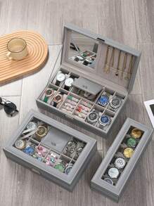 1pc 6/10/12 Slot 2-Layer Or 3-Layer Watch Box With Lock, For Storing Jewelry And Glasses, Suitable For Back To School