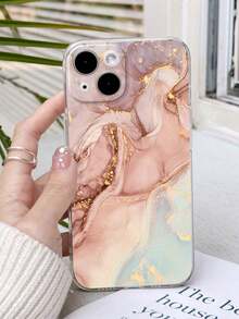 Marble Print Transparent Painted Minimalist Fashion Shockproof Phone Case Compatible With IPhone, 11/12Pro/12/12X/13Pro/14Pro/15Pro/X3pro, Compatible With Redmi 10/9/Note9/12c/Note11pro/Note8Pro/9C/9a Waterproof Anti-Fall Scratch Resistant - Multicolor - View 3