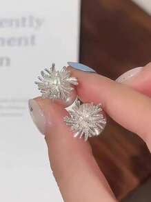 2 Pairs French Luxury Micro-Inlaid Zirconia Firework & Pearl S925 Silver Needle Stud Earrings, Versatile Earring Set For Women