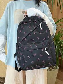 Conjunto de 3 piezas de mochila, estuche para lápices y bolso de mujer con estampado de moño, ligero y espacioso, adecuado para la temporada de regreso a la escuela - Multicolor - Ver 6