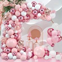 102 piezas de globos de látex rosa claro y blancos, globos de papel aluminio, kit de guirnalda y arco de globos - adecuado para duchas de bebé, revelación de sexo, bodas, fiestas de cumpleaños y decoraciones de habitaciones para niños, niñas y bebés
