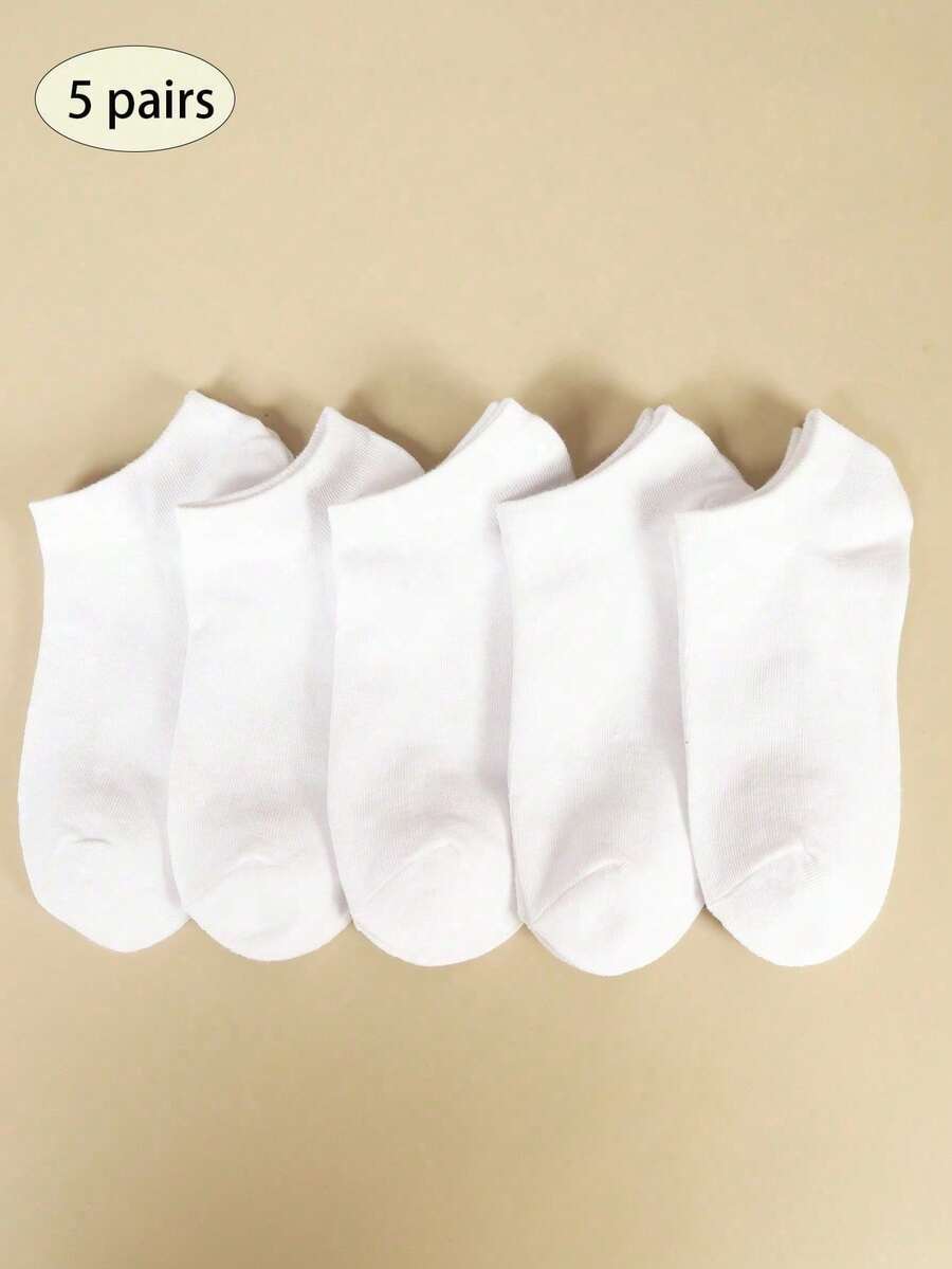 5/10/20/30 Pairs Solid Color Polyester (Terylene) Rib Side Stripe Casual Breathable Sweat-Absorbing Socks, All-Season, Couples Style Christmas Gift - White - View 1