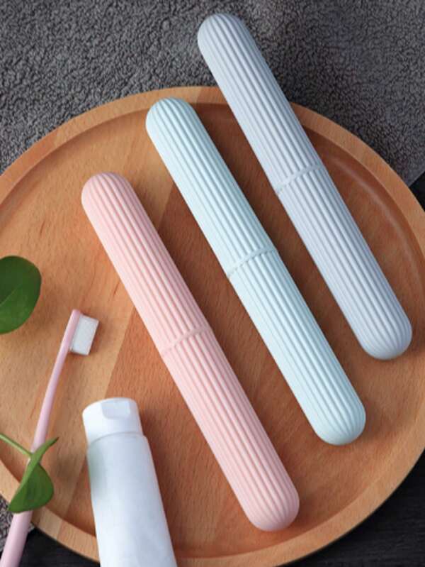 2pcs Portable Travel Toothbrush Case, Plastic Toothbrush Holder, Simple Stripe Travel Toothbrush Cover