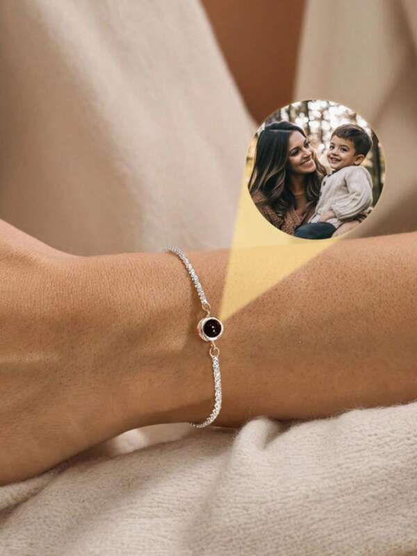 1 Pieza Brazalete de proyección de foto personalizada, brazalete trenzado de color de acero inoxidable para parejas, niños, niñas, familia, recuerdo fotográfico, festival, Día de la Madre, Día del Padre, uso diario, fiesta festiva, talla perfecta para todos