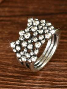 1pc Boho Style Vintage Silver Tone Multi-Layer Statement Ring, Everyday Wear For Women