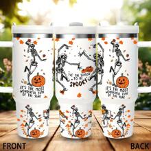 1pc40oz跳舞骷髅元素水杯，不锈钢带手柄保温咖啡杯，带吸管的便携式水杯，大容量冰茶杯，非常适合汽车、家居、办公室、运动、万圣节送给家人和朋友的礼物 - 彩色 - 查看 3