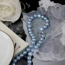 优雅的海蓝色圆形珍珠项链 - 彩色 - 查看 2