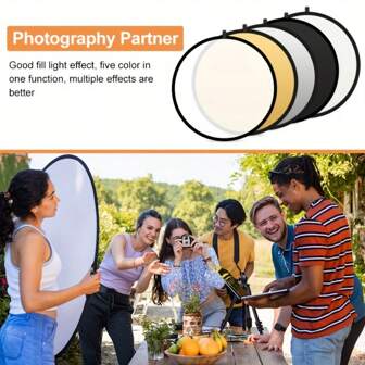 5-in-1 professionele fotografie-reflectorset - Opvouwbare multi-disc lichtreflector met goud/zilver/zwart/wit/doorschijnend oppervlak - Essentieel zacht lichtgereedschap voor video-opnamen, livestreaming, portret- en productfotografie - Opbergtas inbegrepen voor zomervakantie, reizen, studio- en buiteninvullicht, livestreaming, fotografie, reisvlogs, video-opnamen, influencer-content Lichtreflector Fotografie Reflector Fotografie-apparatuur