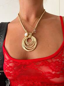 1 Peça Colar com Pingente Assimétrico Quadrado Vazado na Cor Dourado Fosco e Corda Grossa, Adequado para Uso Diário de Mulheres