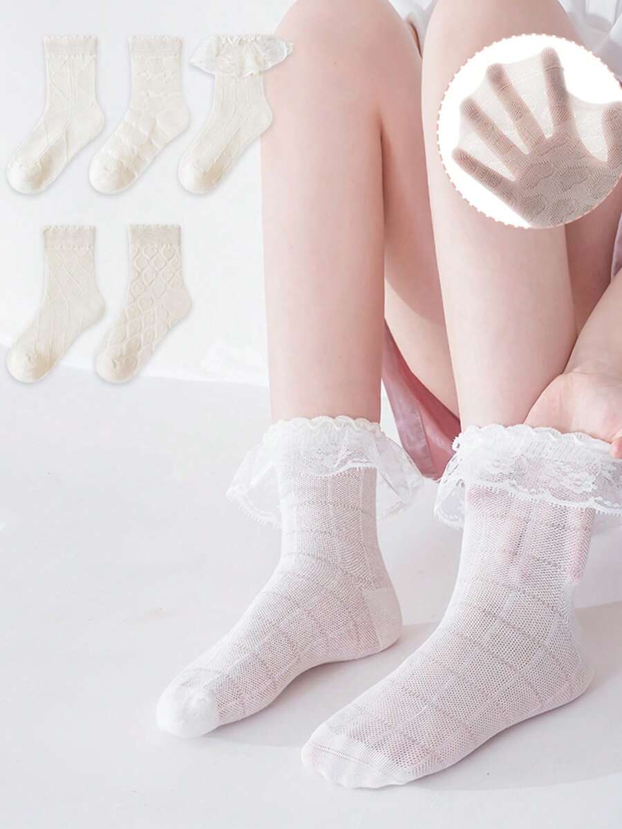 5双装儿童/女童透气防臭吸湿排汗薄款网眼短袜夏季