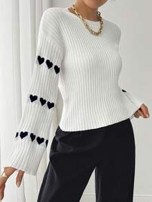Women Chic Bell Sleeve Knit Pullover - White - View 6