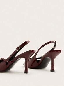 Sandali con punta a punta, tacco a spillo, fibbia in metallo bordeaux, senza schienale, versatili, eleganti, casual, comodi, adatti per lavoro, festa, aumentano l'altezza e snelliscono, sandali sexy con tacco alto