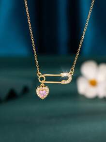 1 pièce Collier avec broche en forme de cœur style mode doux pour femmes, convient pour la décoration de fête, peut être porté comme cadeau de bijoux élégant pour épouse, petite amie, famille pour l'anniversaire et les festivals