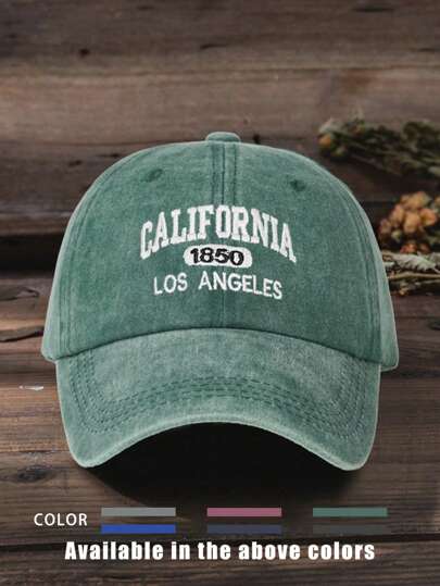 1 pieza Gorra de béisbol lavada con bordado "CALIFORNIA 1685 LOS ÁNGELES", ajustable, con protección UV para exteriores, estilo casual adecuada para primavera/otoño, viajes, playa, estilo Y2K para jóvenes