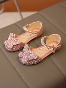 1 Đôi Giày Sandal Đế Bằng Đính Ngọc Trai & Đá Rhinestone Trang Trí Đa Năng Màu Hồng Cho Bé Gái Dễ Thương, Mũi Tròn, Thích Hợp Mặc Hàng Ngày, Khiêu Vũ, Ngoài Trời Vào Mùa Xuân Và Mùa Thu, Giày Công Chúa Mũi Kín Trang Trí Lấp Lánh, Nhỏ Hơn Một Nửa Kích Thước - Hồng - Xem 5