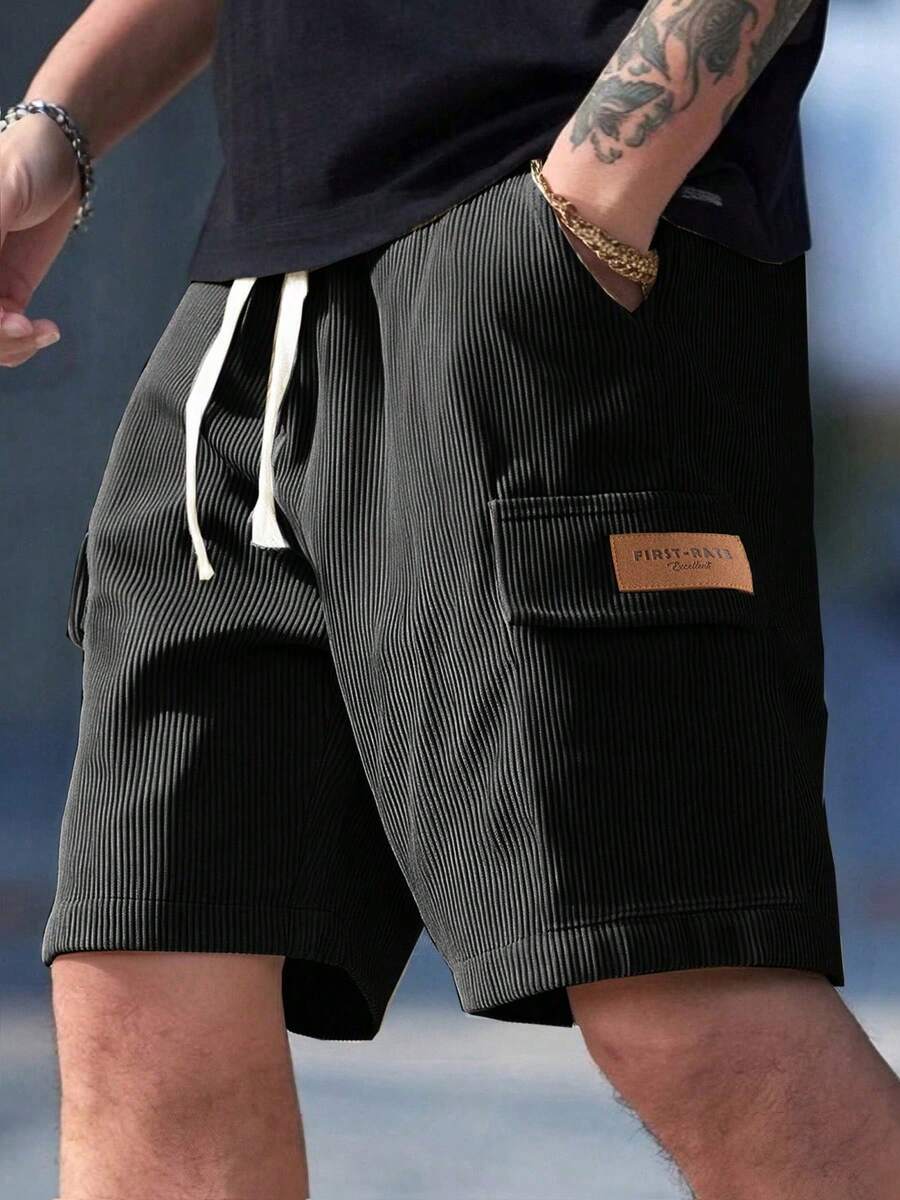 Bermudas de hombre de estilo casual, con bolsillos múltiples, diseño con parche y cordón, para uso diario, estilo callejero, nueva llegada de verano, estilo de los 2000