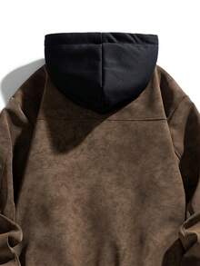 男士长袖宽松摩托车皮夹克，带帽，秋冬新款