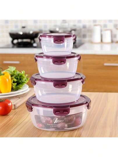 Juego de 4 envases sellados para almacenamiento de alimentos frescos - Gran capacidad, organizador de cocina apilable de plástico que ahorra espacio para frutas, verduras, carne, huevos y empanadillas, con tamaños pequeño, mediano, grande y extra grande para ofrecer generosas opciones de tamaño.