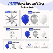 130pcs Navy Blue And Silver Balloon Arch Garland Set, Navy Blue White Silver Balloons Suitable For Boys Girls Kids Babies Shower Gender Reveal Wedding Birthday Room Graduation Retirement Party Decorations