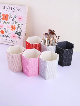 1pc Rhinestone Decor Storage Box, Makeup Brush Holder, Office Stationery Pen Container, Desktop Organizer,Gifts For Women,Christmas Gifts,Gift Ideas For Women