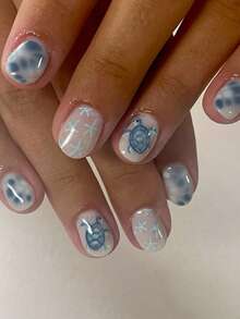 瞬间提升你的美甲造型！24片/套 短款方形亮面可爱白色海龟波点美甲贴纸套装，适合时尚达人、OL、派对、约会和日常佩戴。美甲贴纸，美甲用品，美甲必备。 - 彩色 - 查看 1