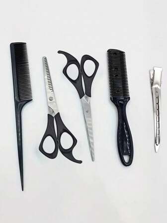5pcs Professional Hair Styling Tool Set - Includes Hair Cutting Scissors, Comb, And Thinning Shears For Perfect Haircuts And Thinning, Hair Tools, Hair Products And Accessories For Barber Salon Beauty Back To School, Travel Holiday Essentials, Hair Accessories For Women, Slick Back Brush, Barber Accessories, Hair Dryer, Hair, Barber, Hair Tools, Hair Products, Hair Dryer, Hair Brush, Barber, Barber Accessories, Hairdressing Equipment, Hairstyle, Hairdressing, Barber, Barber Accessories, Barbershop, Hairdressing Equipment
