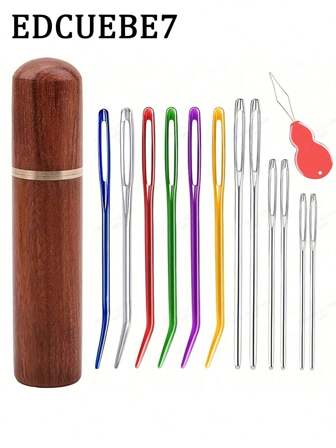  EDCUEBE7 12pcs Large Eye Dull Point Needles, Curved Upholstery Needles, Stainless Steel Yarn Needles For Knitting, Sewing, Wool Craft Projects (Random Color)